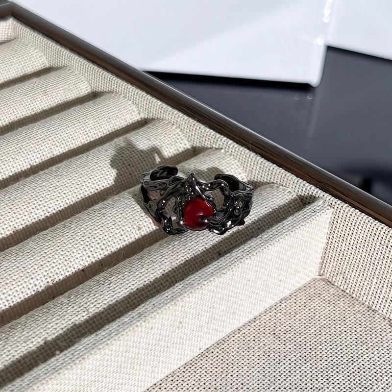 Unisex Halloween Bat Cross Flame Ring with Red Thorns and Flowers - Dark Style Fashion Finger Accessory