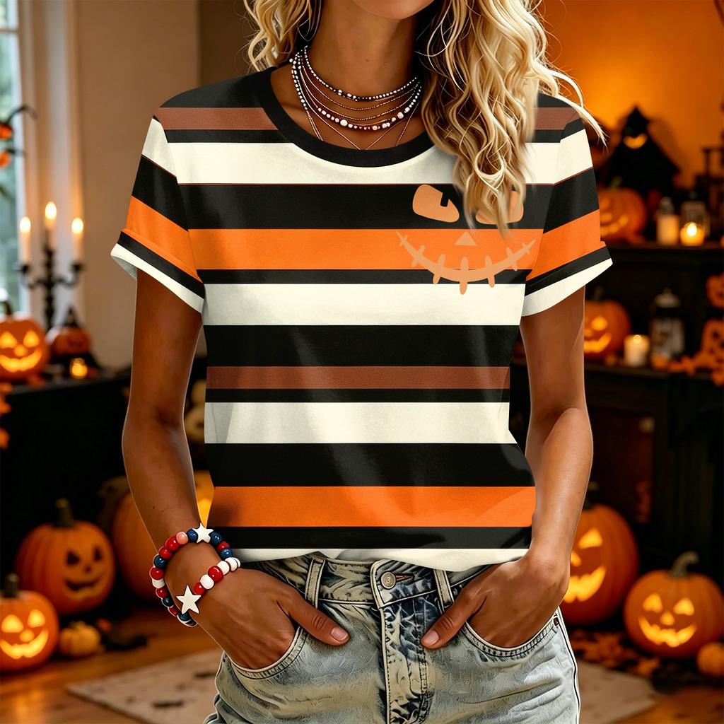 Women's Casual Short Sleeve T-Shirt with Halloween Print