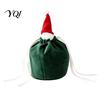 Christmas Party Table Decorations Drawstring Gift Bags with Santa Hat, Reusable Velvet Xmas Goodie Sacks, Festive Eve Treat Pouches Candy Apple Pouch