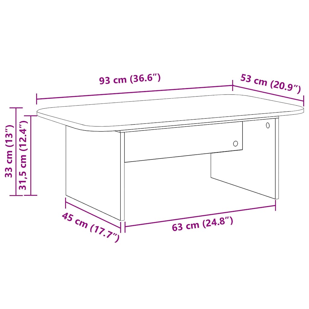 Coffee Table Grey Sonoma 93 x 53 x 33 cm Particleboard