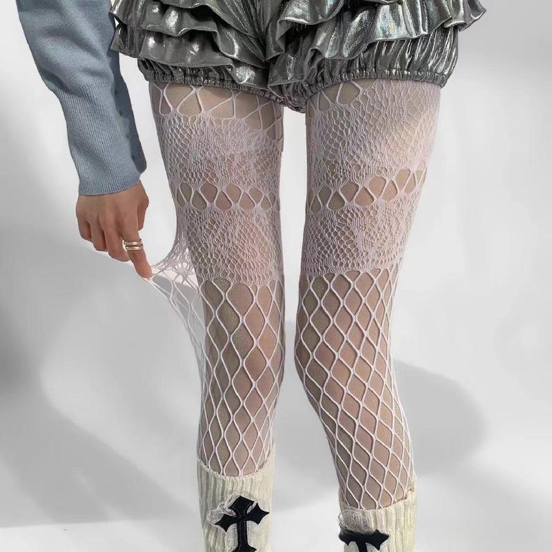 

Новый полый дизайн серые колготки гот панк крутые нейлоновые сетчатые чулки женские японская лолита униформа тонкие облегающие сетчатые колготки One Size