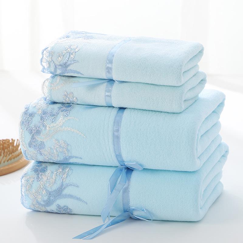 Lace Edged Embroidered Hair Drying Towel - Polyester/Nylon, Thick, Year-Round Use