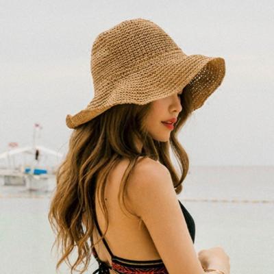 Damen Handgeflochtener Stroh-Sonnenhut Faltbar Große Breite Krempe Atmungsaktiv Häkel-Strandhut Für Sommer Outdoor Reisen Und Lässige Tägliche Kleidung
