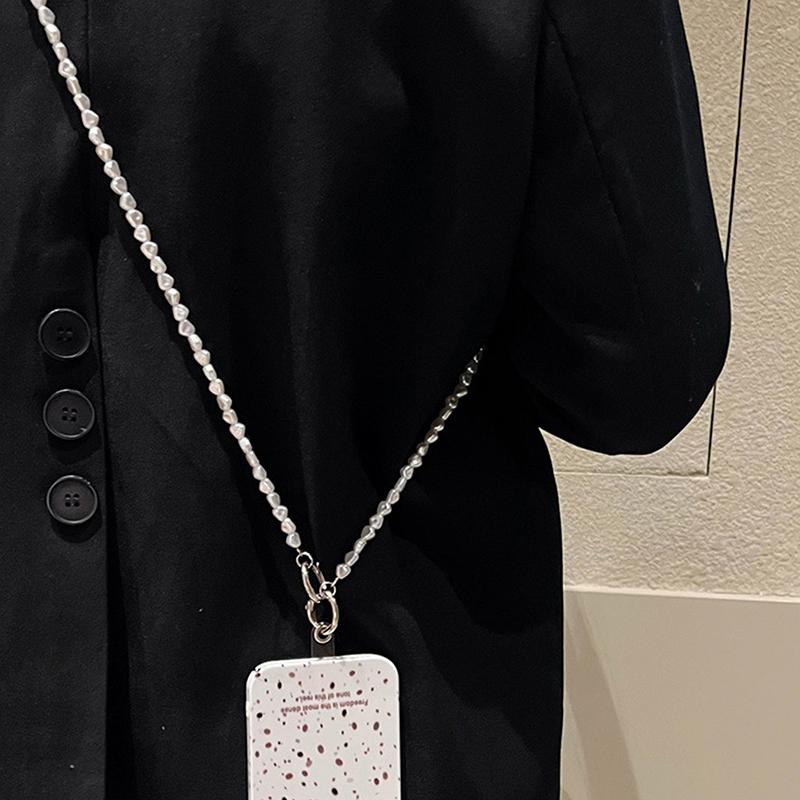 120Cm Mobile Phone Lanyard Women'S Crossbody Wrist Beaded Chain  Flat Pearl Chain Anti-Loss Sling Strapclip Phone Strap