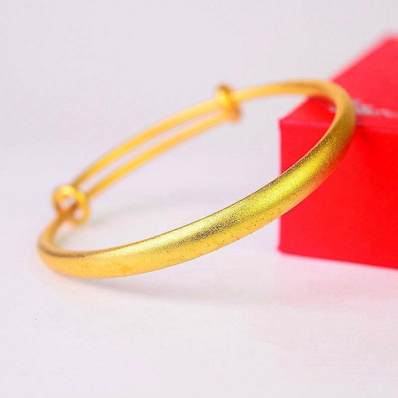 S999 Pure Silver-Plated Frosted Sand Gold Push-Pull Bangle for Women