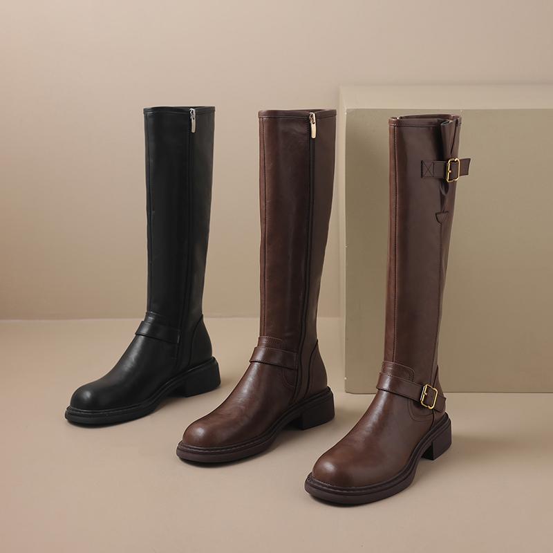 Autumn Winter Belt Buckle Women Knight High Boots Street Style Ladies Short Plush Slim Long Booties Botas De Inverno Feminina