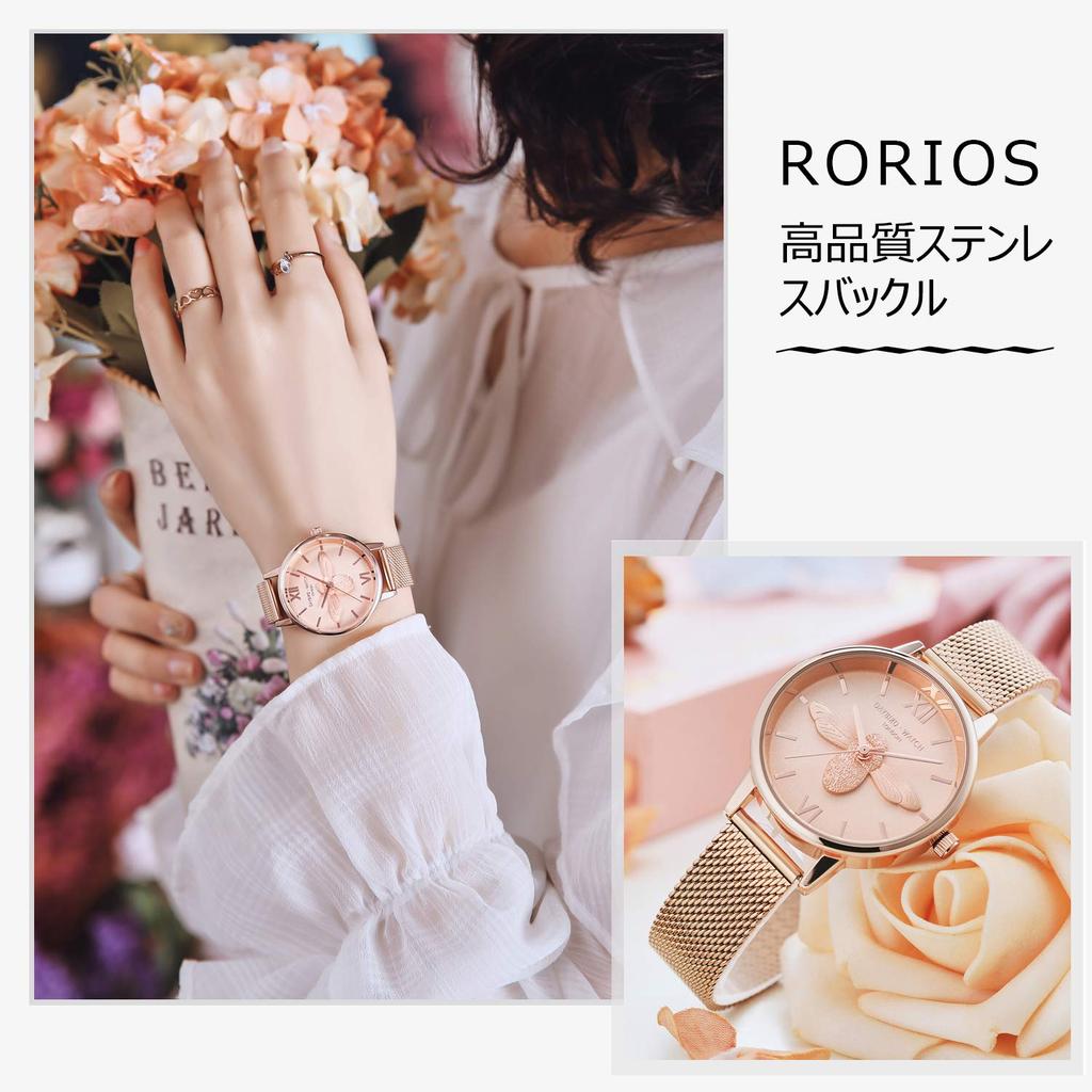 RORIOS Fashion Analog Quartz Watch with Popular Honeybee Stainless Steel Mesh Perfect for and Includes Instructions in Japanese and and a Warranty