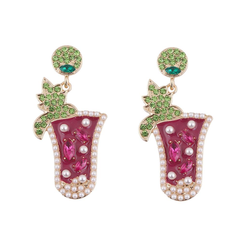 European and American New Fashion Personality Cocktail Cup Alloy Diamond Earrings Versatile Oil Drop Pearl Earrings Women