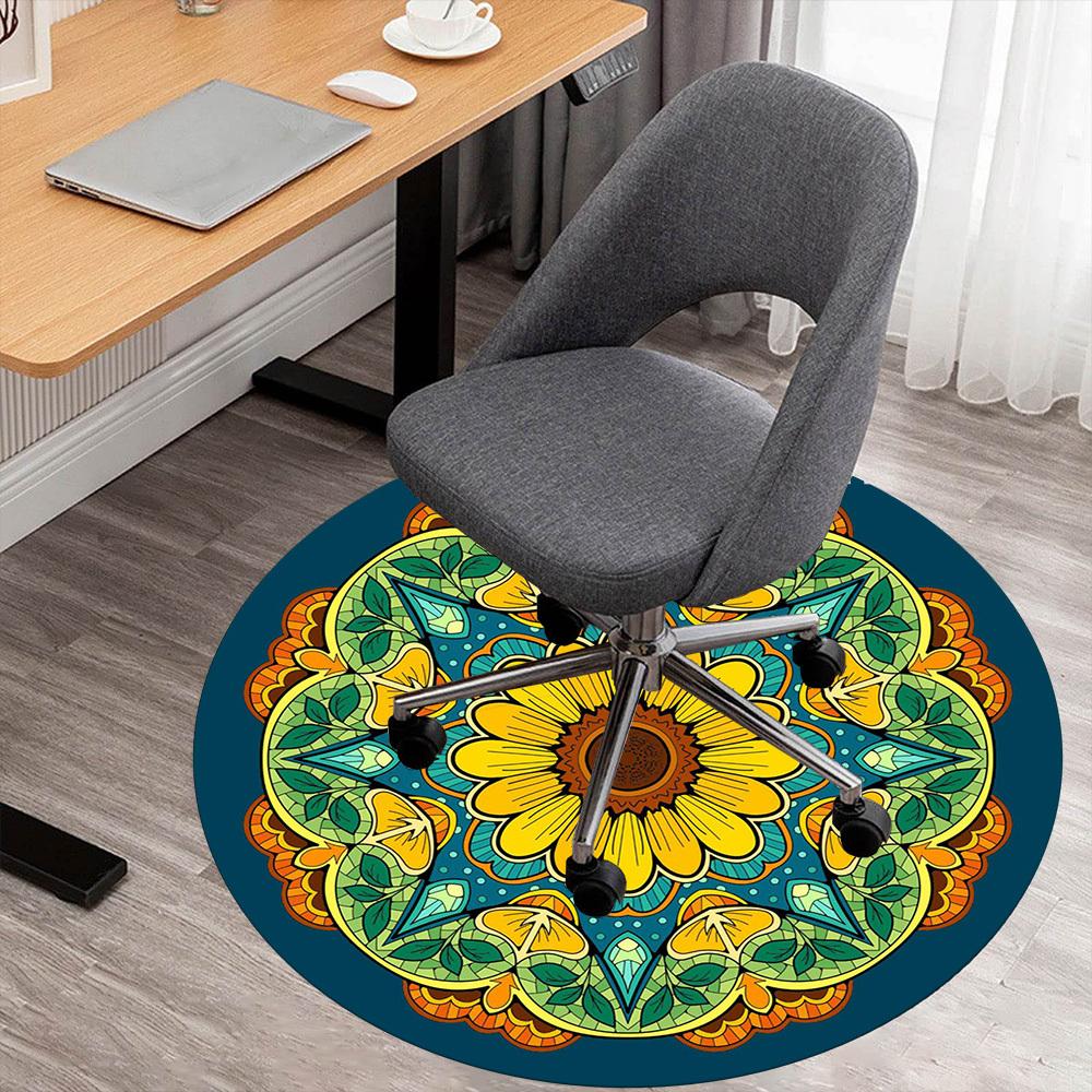 1pc mandala flower Round Chair mat Area Rug - Non-Slip, Floor Mat for Office, Bedroom, and Indoor Decor  -100905