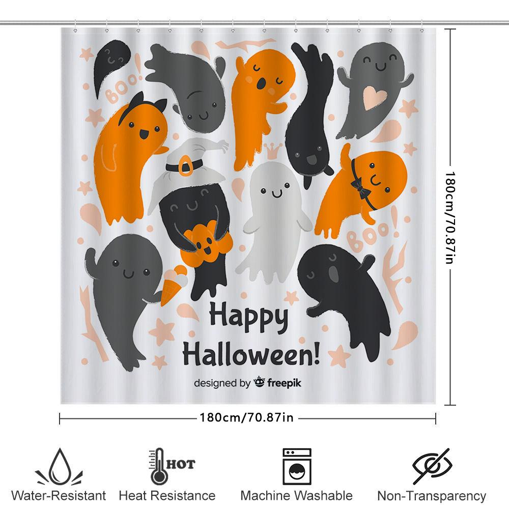 Halloween Ghost Bath Mat Decor, Horror Cartoon Printed Shower Curtain, Home Waterproof Bathroom Liner For Halloween Party Decora