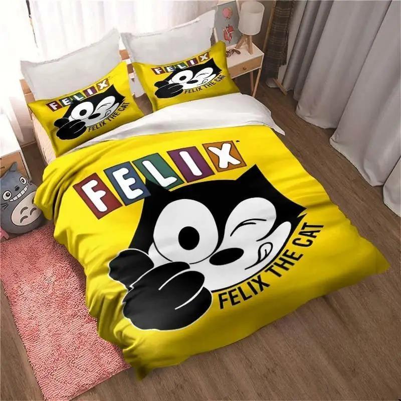 Copripiumino e Federa Gatto F-Felix Stampati 3D, Set Biancheria da Letto Morbido Matrimoniale/Queen, Decorazione Camera da Letto, Regalo per Bambini e Bambine