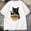 RaUnisex Noodle Black Cat T Shirt Foodie Lover Meme Top Cool T Shirt Casual Short Sleeve Round Neck Tshirt Streetwear Clothes