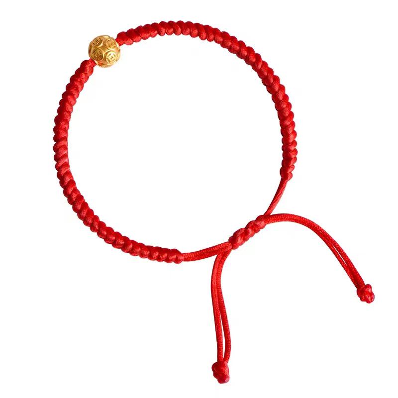 Vietnam Sand Gold Wealth Coin Red Rope Bracelet - Copper Gold-Plated Lucky Beads Women's Jewelry