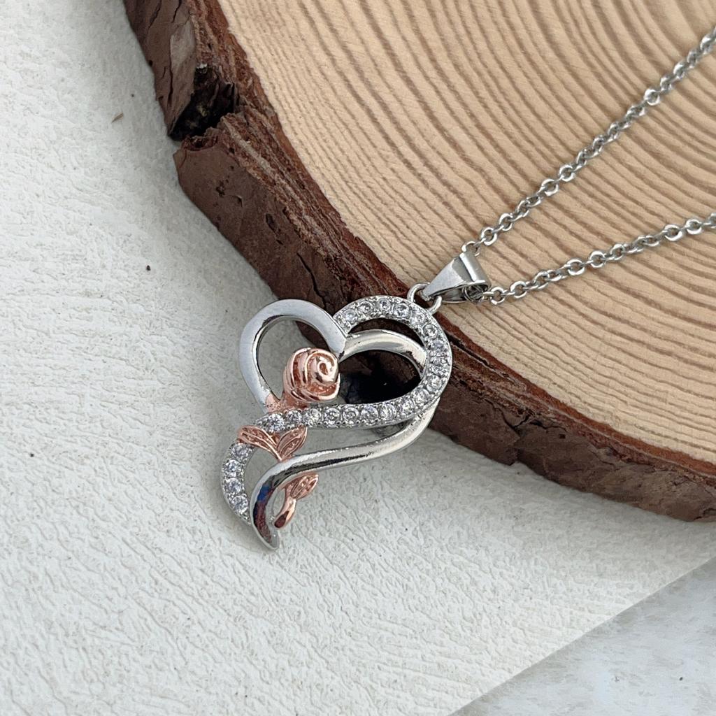 Wrapped heart two-color rose pendant jewelry simple necklace