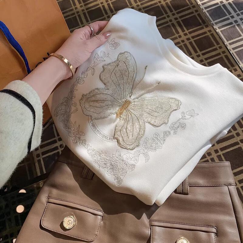 Chic Butterfly Embroidered Long-Sleeve Sweatshirt for Women