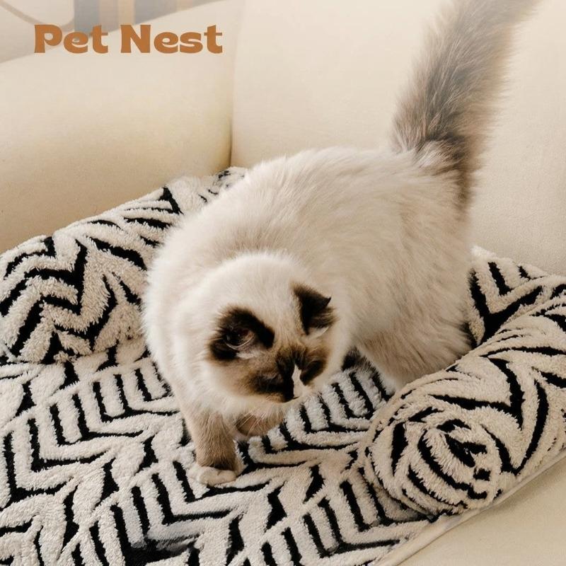 80x60cm Pet Sofa Bed Super Soft Plush Mat with Neck Pillow Machine Washable Pad for Small Dog Cats Indoor Outdoor Travel Use