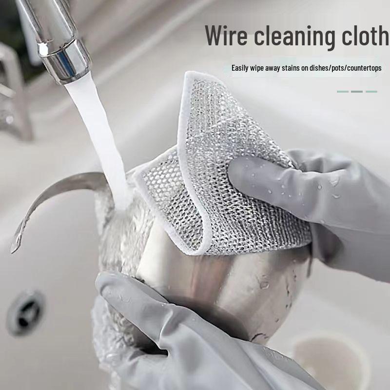 Silver Double-Sided Steel Wire Scouring Pad - Replaces Steel Wool, Non-Stick Oil Dishcloth for Kitchen Cleaning