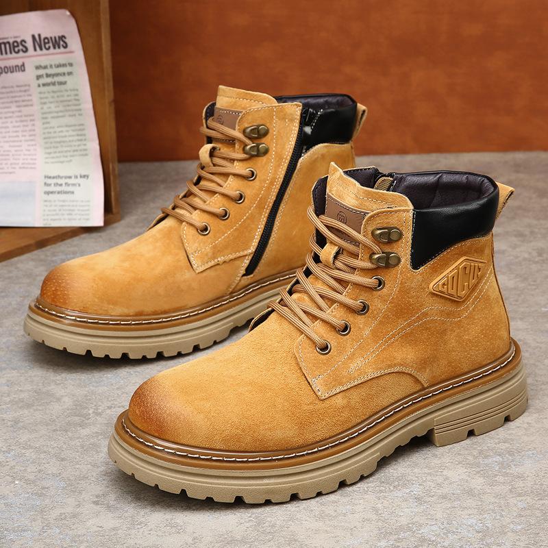 New Men Cow Leather Boots Street Cool High Top Leather Casual Shoes Outdoor Short Snow Boots 38 5500₽