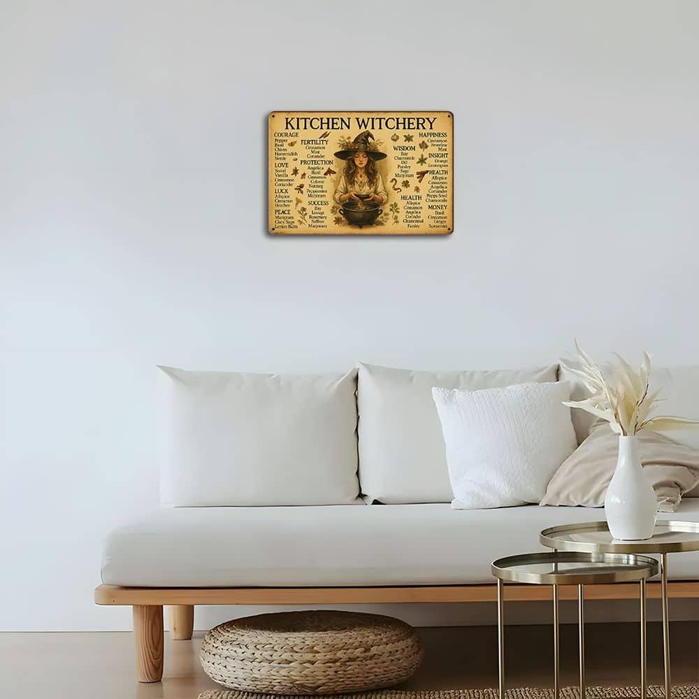 Kitchen Witch Metal Art - 20x30cm Herbal-Themed Decor for Farmhouse & Bar Spaces