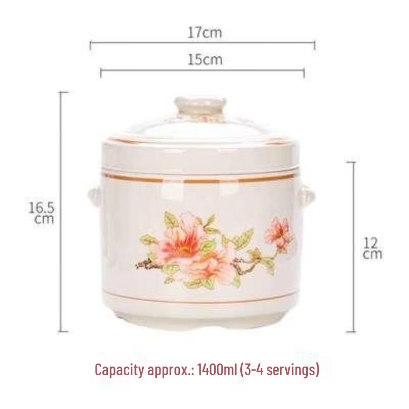 Zhao Ran Ceramic 1400ml Double-Lid Water Stewing Pot