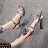 Waterproof Table Stiletto Non-slip Sandals Women's Summer 2025 New High Heels One-word Buckle Silver Banquet Women's Shoes