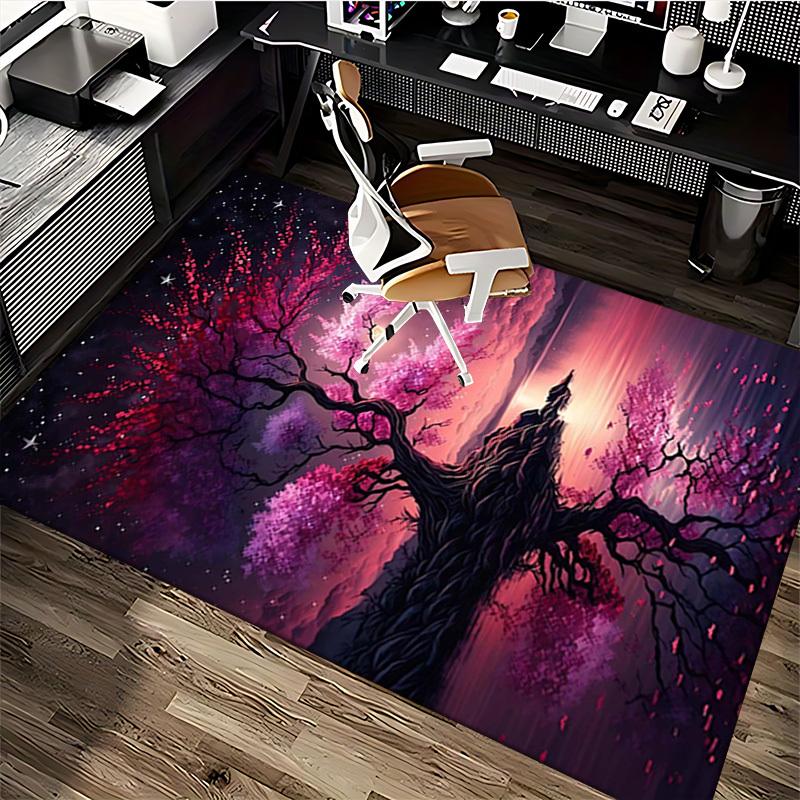 1pc Anime Cherry Blossom Tree Chair Mat - Fantasy Office Rug with Moon and Stars, Suitable for Home Decor, Game Room, Seasonal Gift.A097
