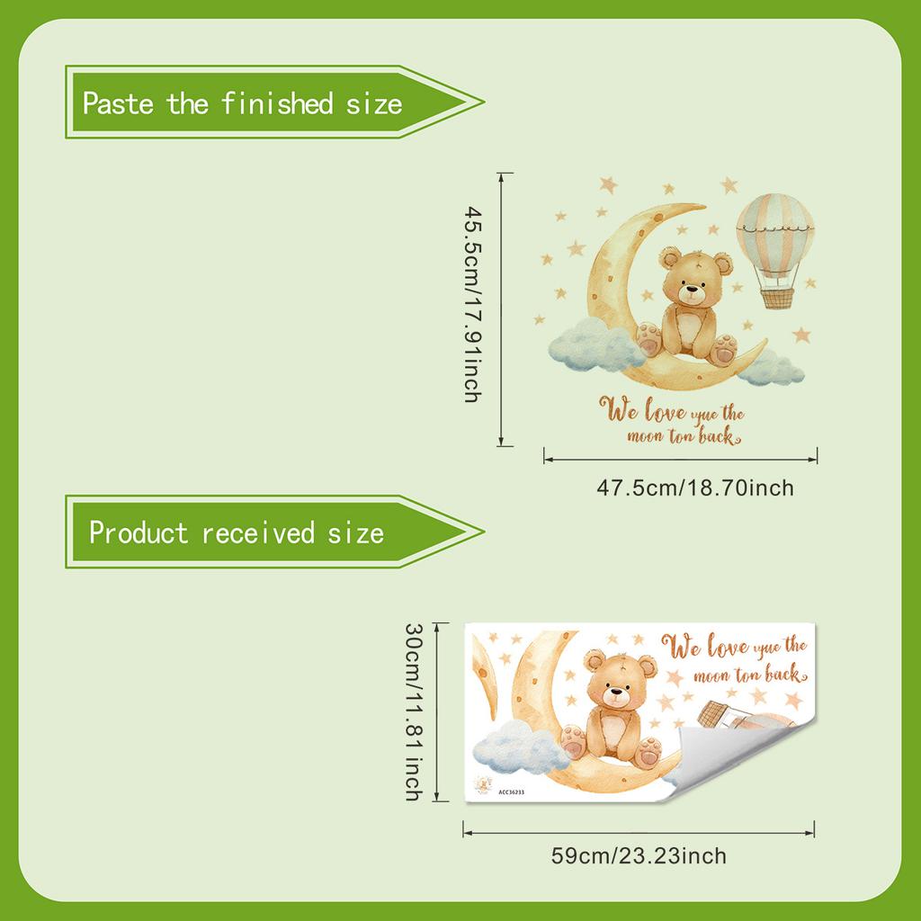 Self-adhesive Removable Wall Stickers Cute Bear Hot Air Balloon Stars Moon for Kids Room Bedroom Home Decor