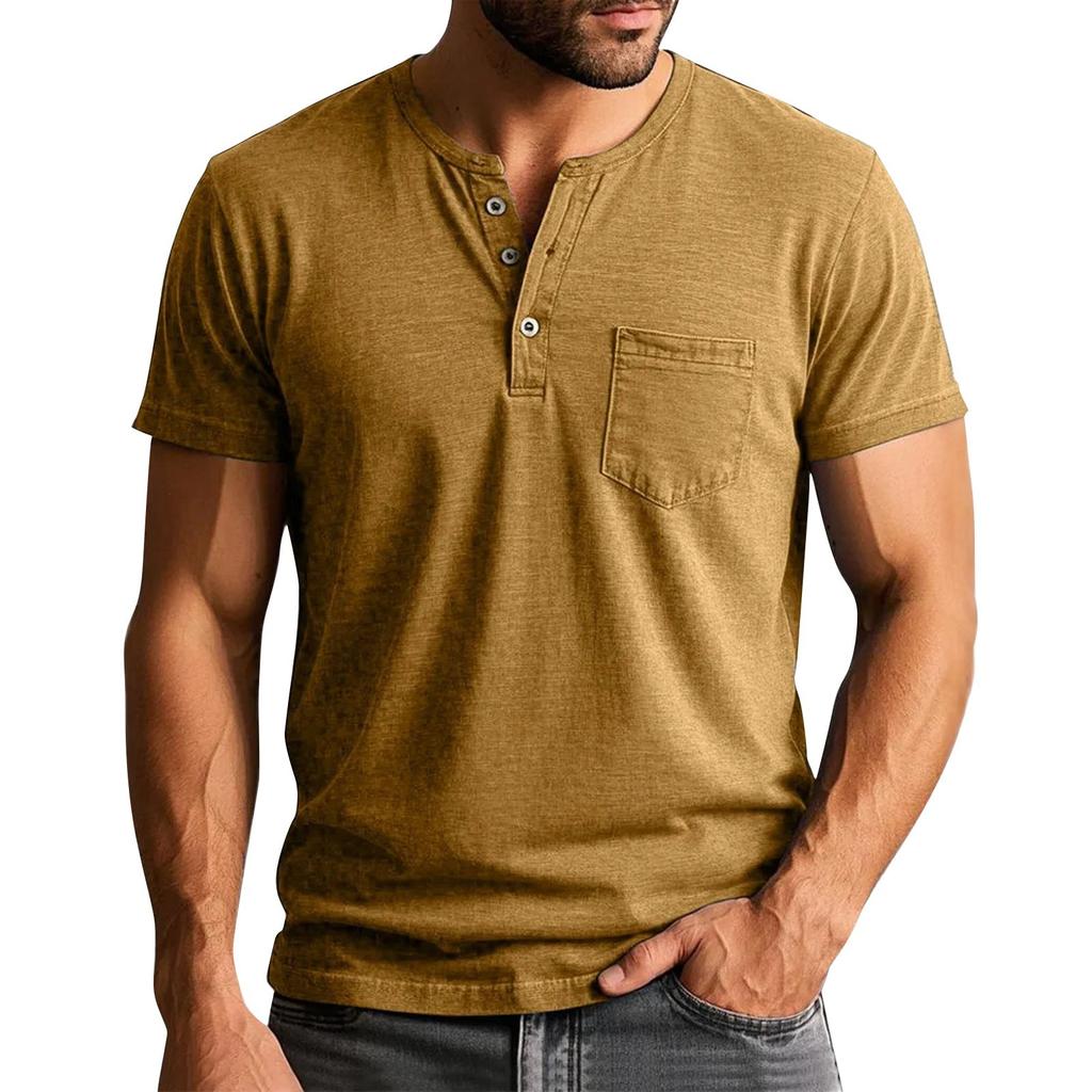 Men's Summer Solid Color Button Collar Short Sleeve Tops Men's Casual Loose Fashion Tops