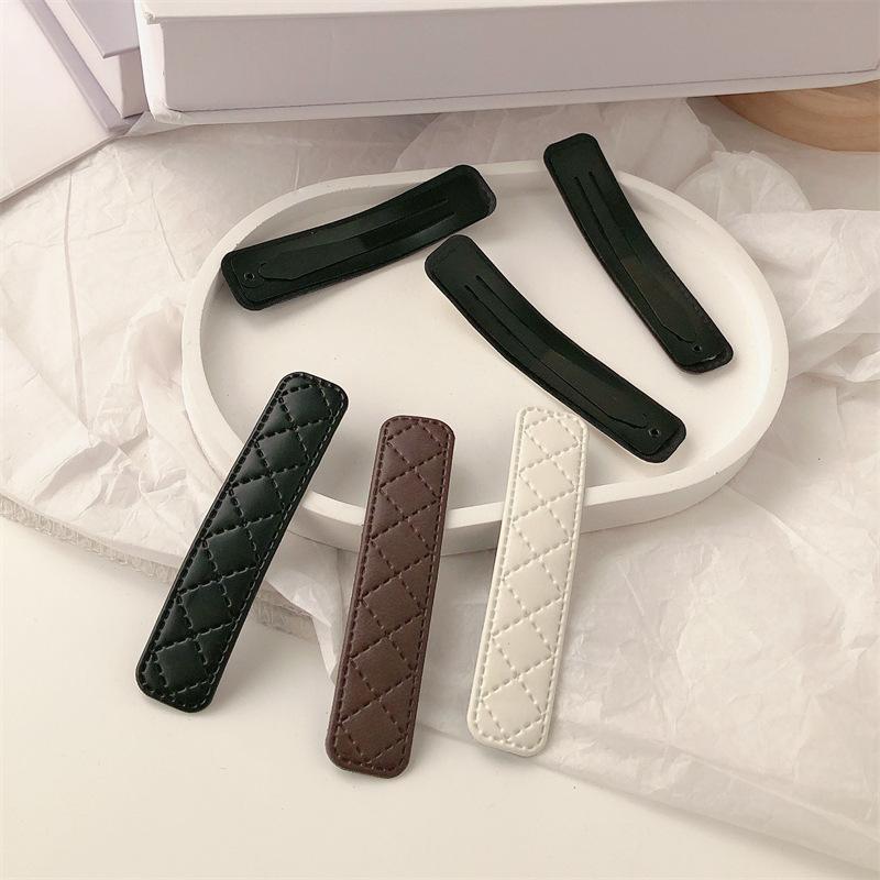 2PCS Leather BB Hair Clips Tweed Pattern, Elegant Versatile Hair Clips for Women Bangs Styling