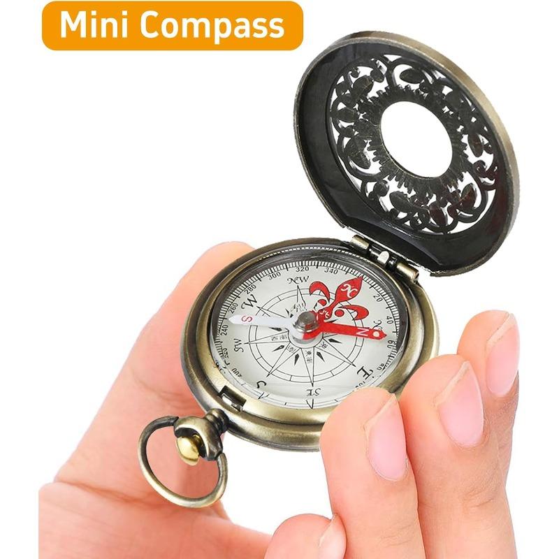 Vintage Mini Waterproof Compass with Copper Shell, Child Gift Brass Clamshell Compass for Camping, Orienteering, Hiking, Marching and Collection