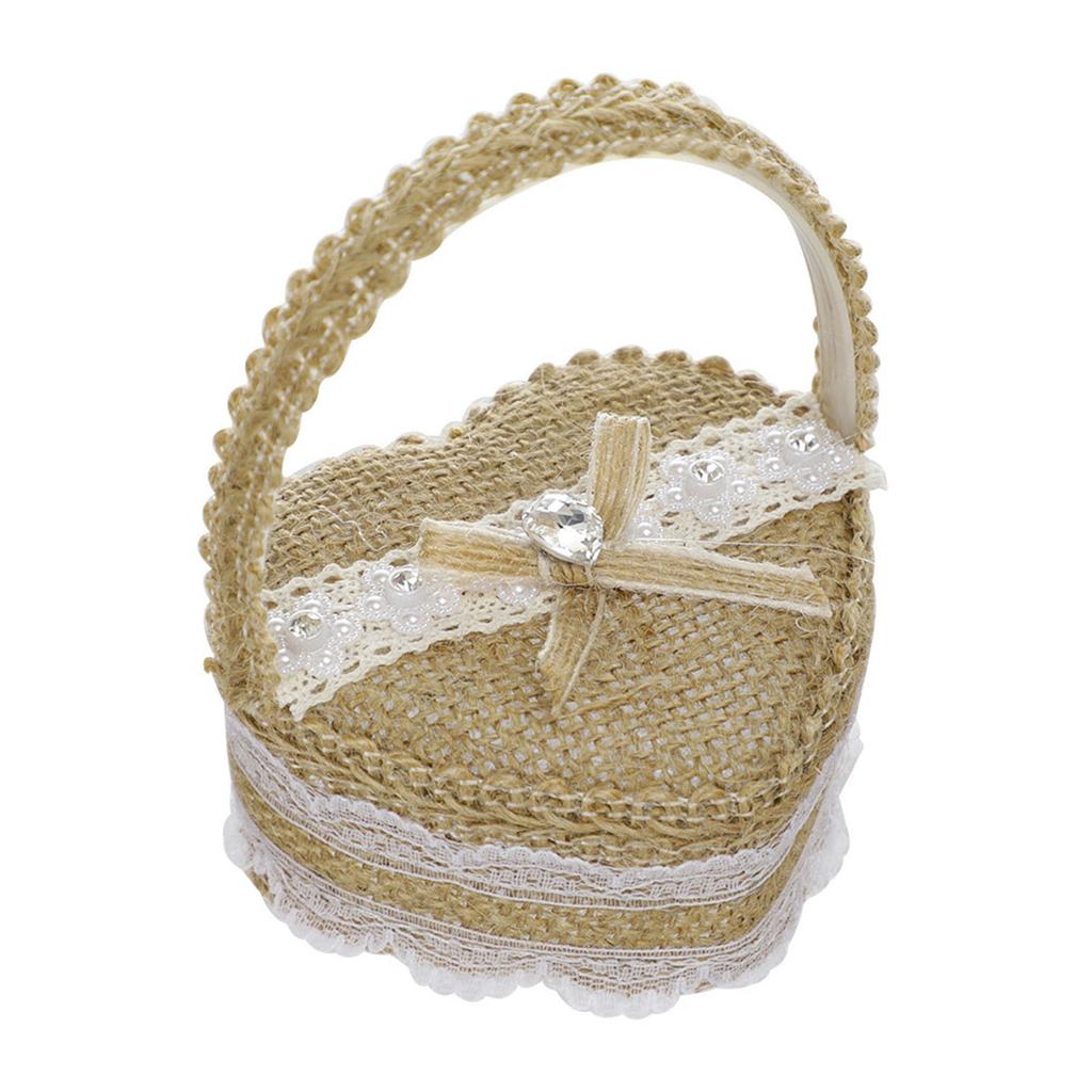 Heart-shape Linen Ring Box Jewelry Case Valentine's Day Vintage Country Wed Pastoral Ceremony Natural Ring Setting Storage Box