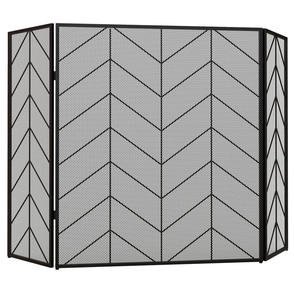 Spark Guard for Fireplaces, Elegant Spark Catcher, Foldable, Coated, Black, 135 x 85 cm