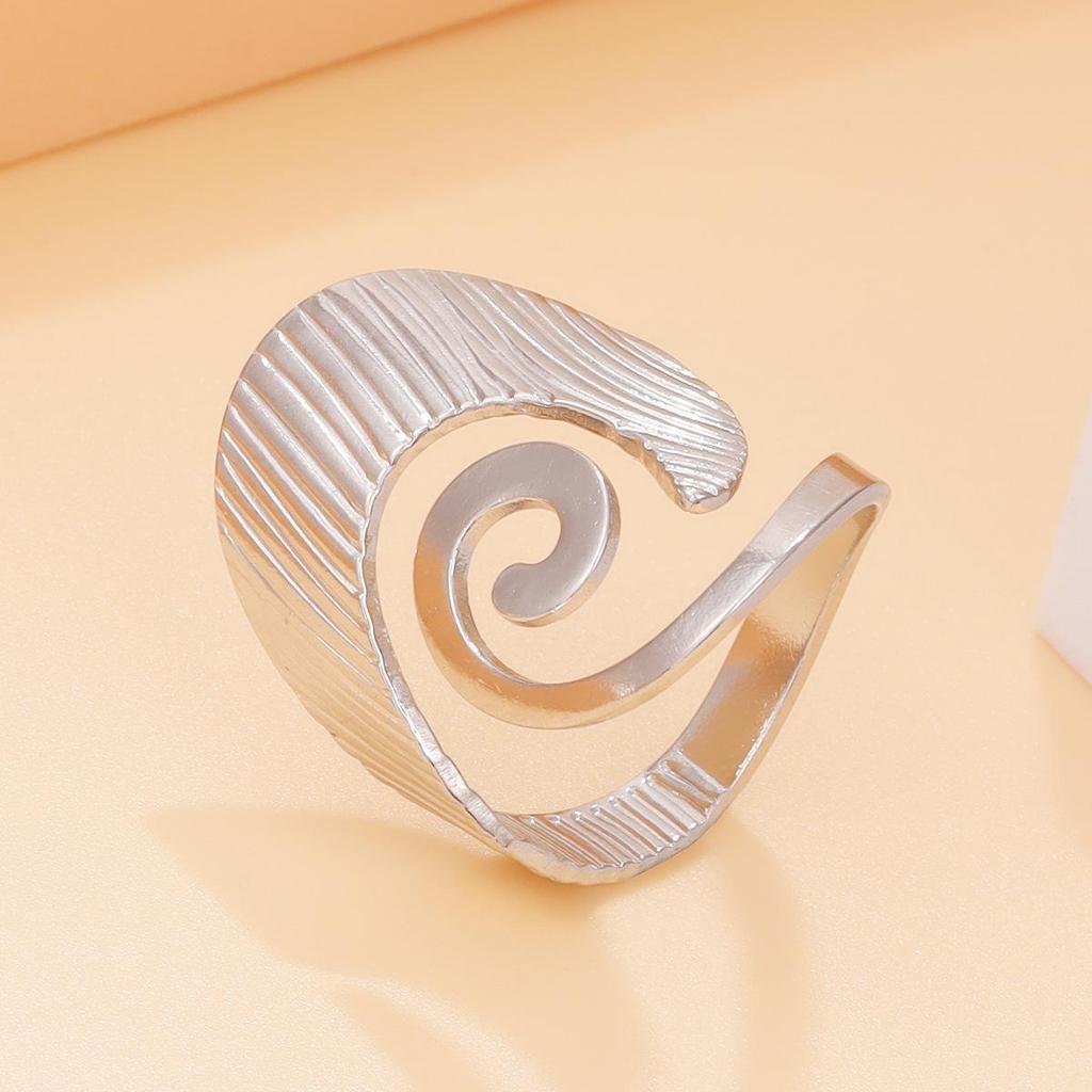 18K Gold Plated European Retro Striped Spiral Index Finger Ring for Women