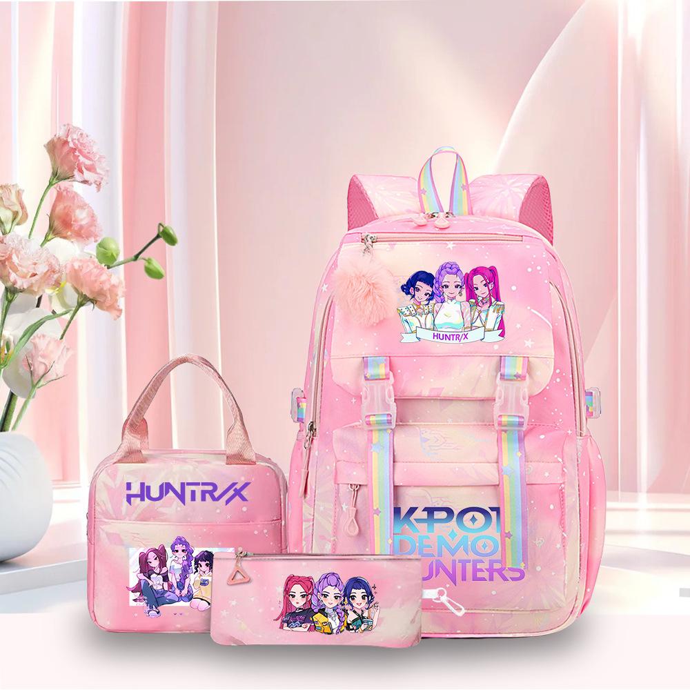 3 Peças/conjunto Mochila Fofa Estampada de Anime Kpop Bolsa de Viagem de Grande Capacidade para Adolescente Menina Menino Mochila Escolar Presente para Criança Rucksack