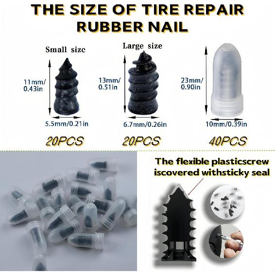 Tire Plug Kit 64 Pcs Tire Repair Rubber Nails Kit With 2 Sizes,Tire Caps With Pressure Gauge,Flat Tire Repair Kit For Car,Motorcycle,Truck,ATV,Tire