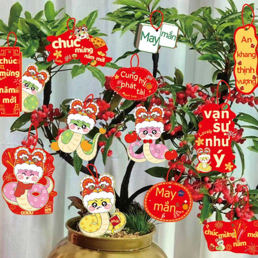 18Pcs Blessing Words Chinese New Year Pendant Snake Year Hanging Card  Party Supplies