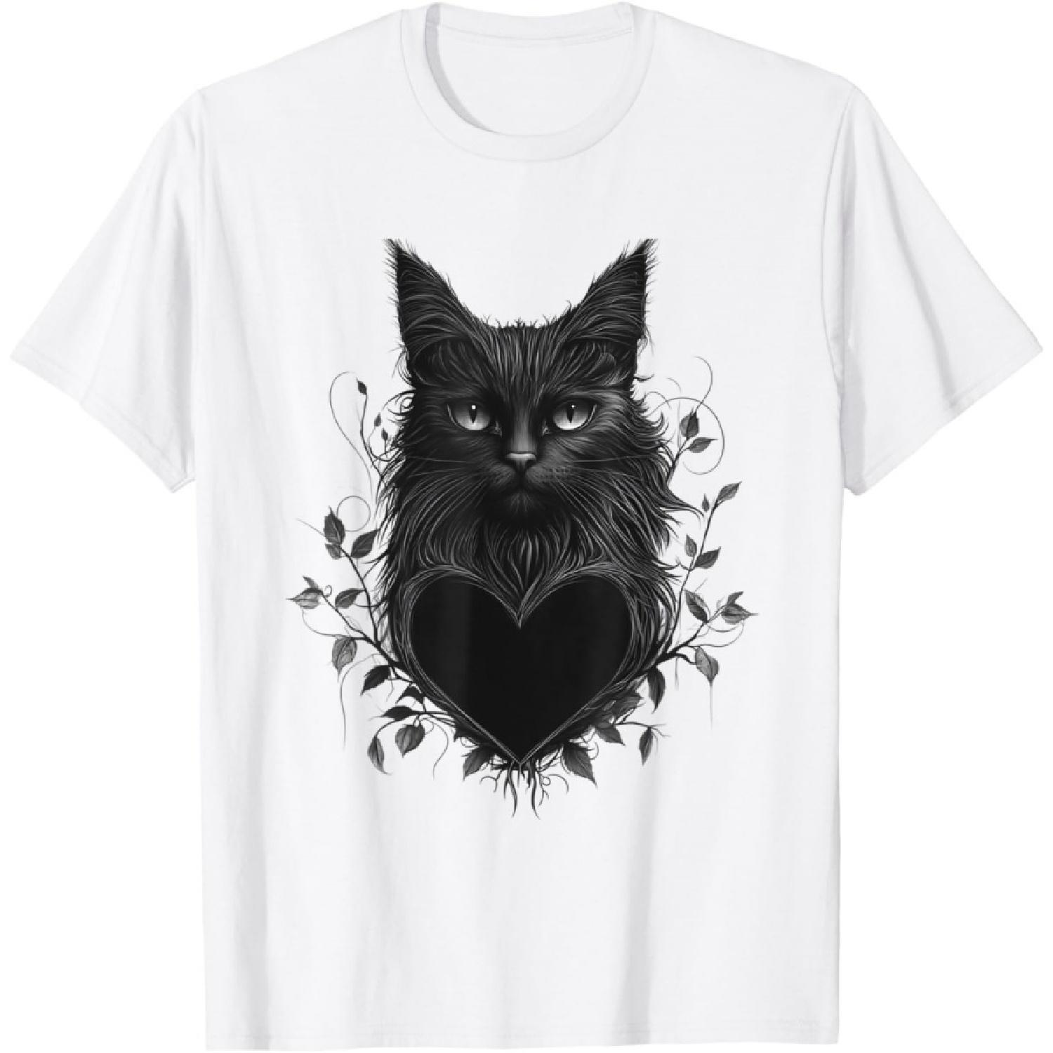 Gothic Style Maine Coon Cat Black Heart Valentines Day Cat T-Shirt XXXXXL белый