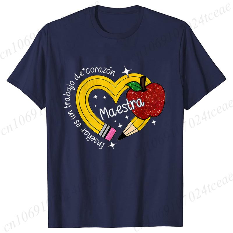 Casual Pencil MAESTRA Print Teachers Girl T-shirts Casual Short Sleeve Womens T-shirt Round Neck Fashion Teacher Tee Clothing