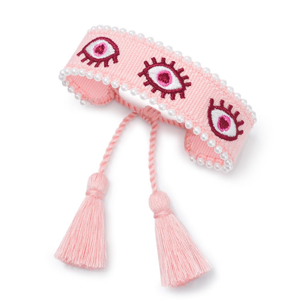 Adjustable Handmade Pearl Bracelet with Evil Eye Embroidery
