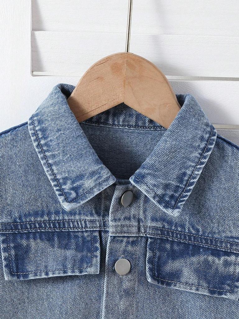 Girls' Casual, Simple, and Comfortable Denim Jacket with Lotus-Leaf Sleeves (Spring/Summer)