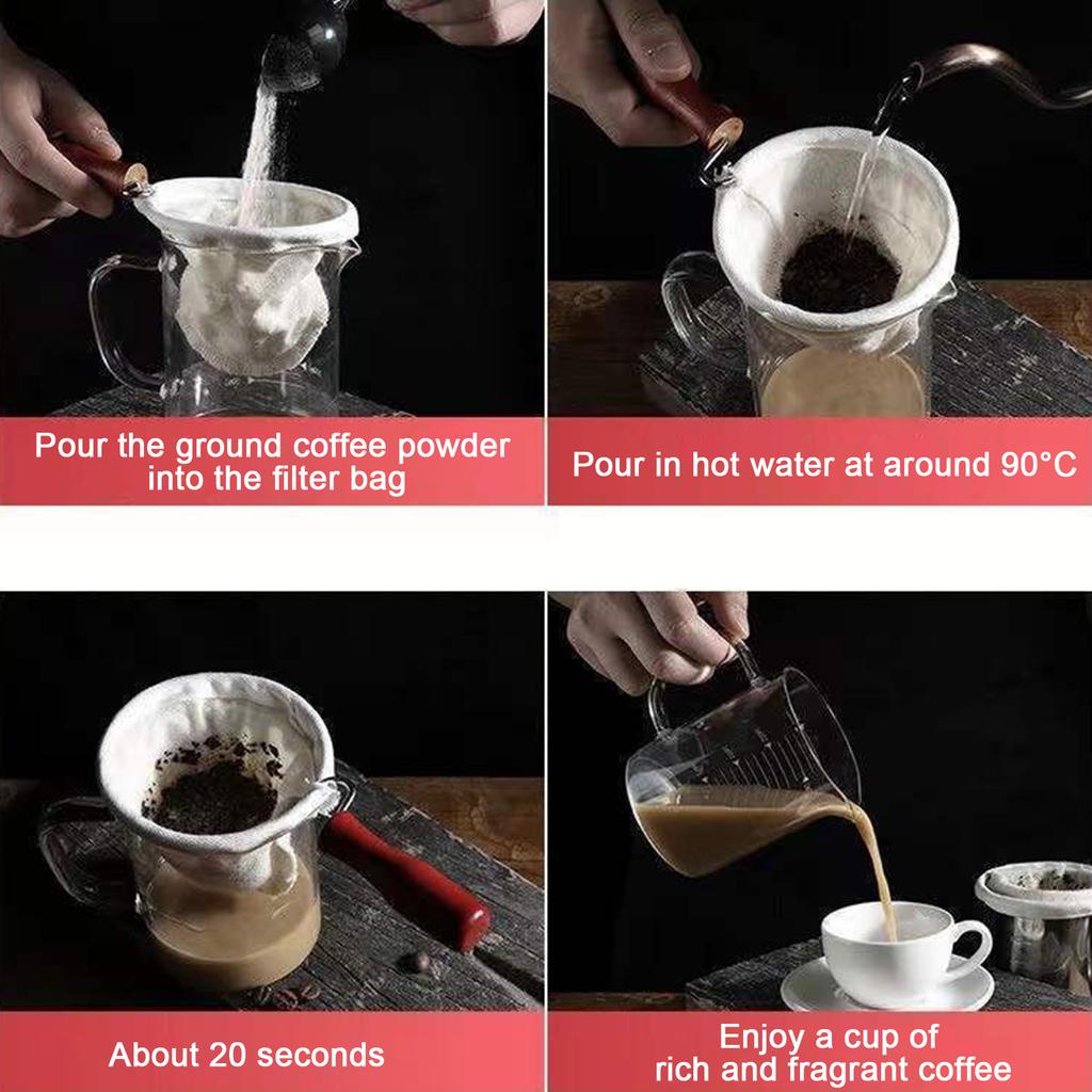 Wiederverwendbarer dicker Baumwoll-Kaffeefilterbeutel zum Zubereiten von Milchtee, Stoffsieb für losen Tee und Kaffee
