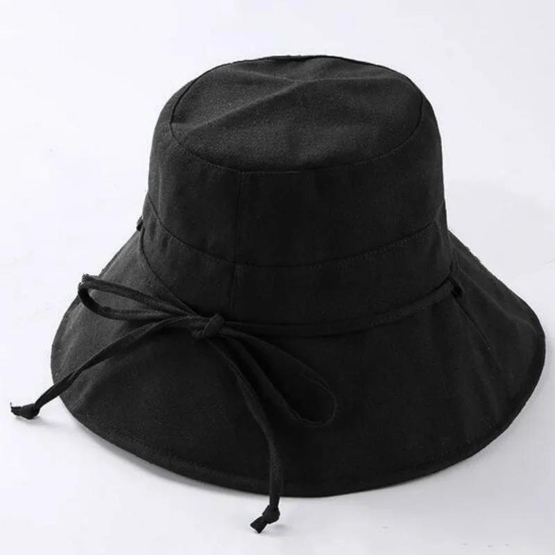 Ladies Summer Japanese Cotton and Linen Fisherman's Hat Folding Outdoor Sun Visor with Large Brim