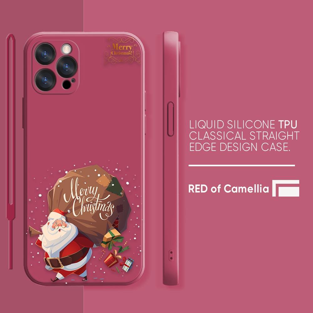 Merry Christmas Santa Claus Phone Case iPhone 11 12 13 14 Pro Max 7 8 Plus XR XS SE Straight Edge Liquid Silica Gel Shell Cover