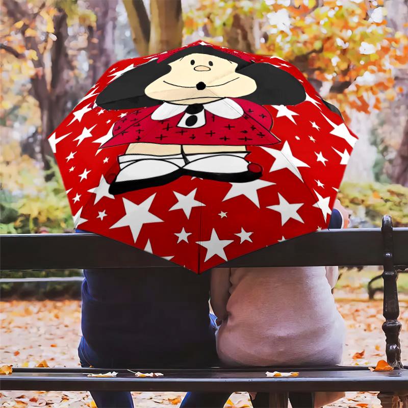 1 PC Automatic Folding Umbrella - Mafalda Pattern Portable Foldable Design With 8 Ribs Christmas Birthday Gifts