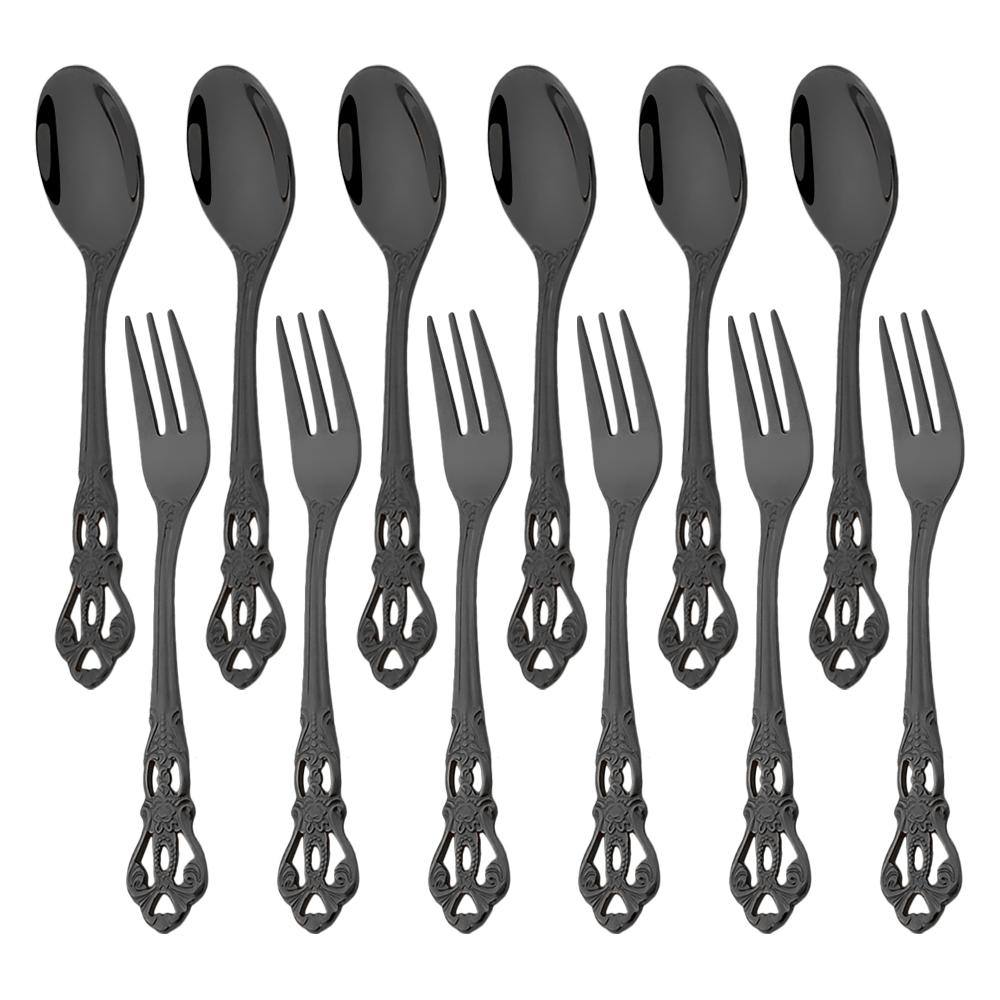 12pcs Colorful Royal Tableware Set Western Stainless Steel Flatware Cutlery Coffee Spoon Fruit Cake Fork Dinnerware Silverware