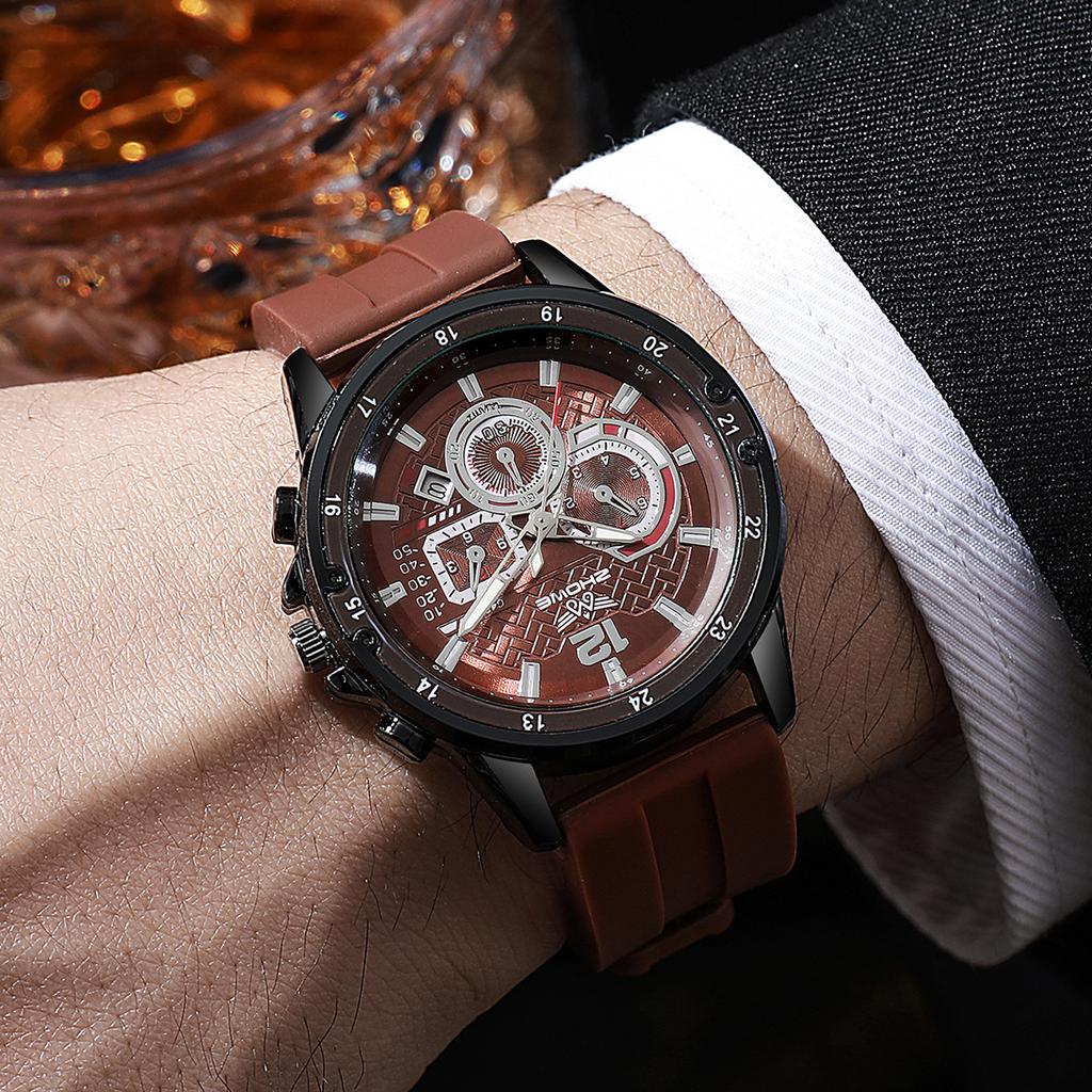Men'S Waterproof Quartz Silicone Watch Fake Three Eyes Decorative Quartz Movement Men'S Watch Batch