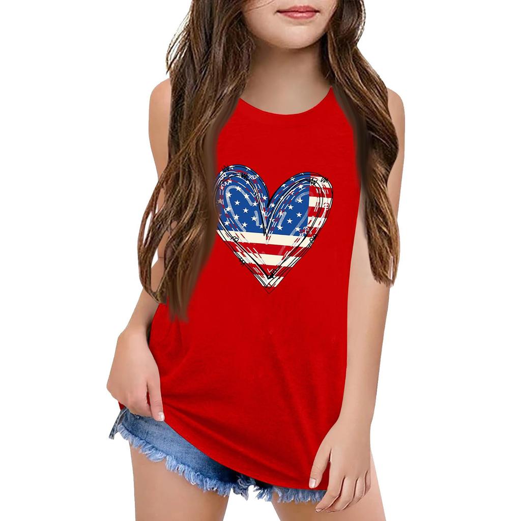 Dívčí Dětská Letní Trička s Krátkým Rukávem a Kulatým Výstřihem Tílka