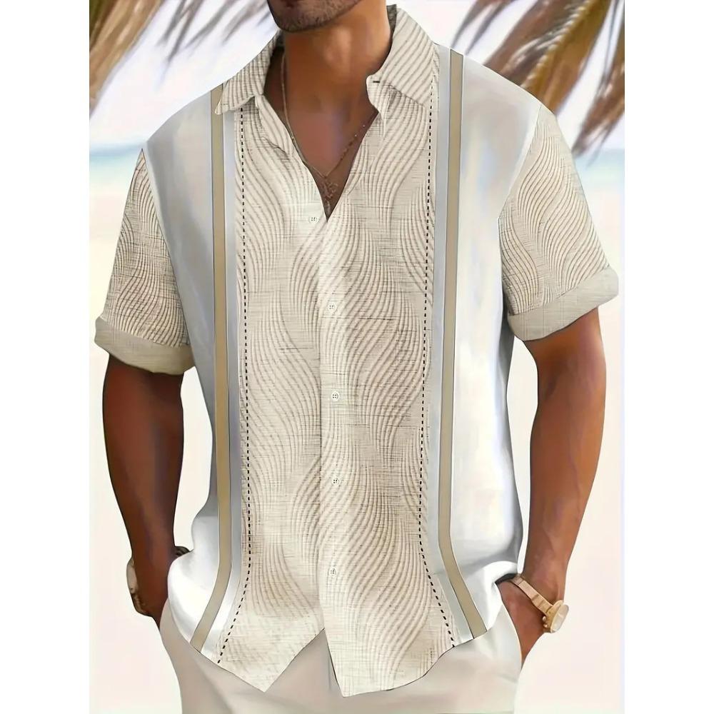 Men's Summer New Casual Versatile Fashion Trend Geometric Short Sleeved Shirt Top