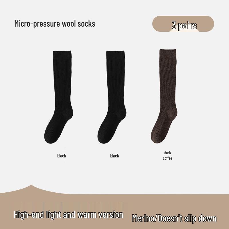 Women's Merino Wool Knee-High Socks - Light, Warm, Ribbed Leg Warmers for Autumn & Winter