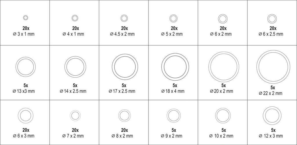 225 Pcs of Hnbr O-rings for Air Conditioning YT-068791 YATO